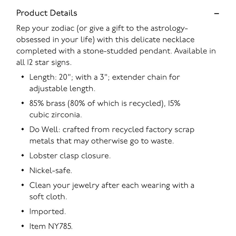 NWT MADEWELL Zodiac Taurus necklace with pendant - Picture 4 of 7